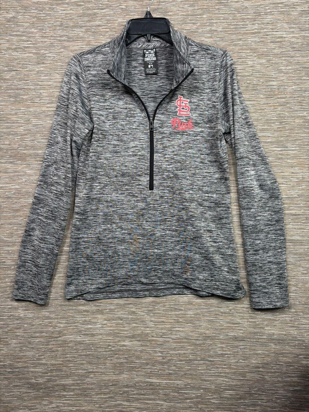 St Louis Cardinals Shirt Womens Medium Gray MLB Baseball PINK VS Quarter Zip